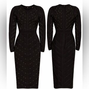 NWT Alberto Makali Black Studded Chevron Long Sleeve Dress